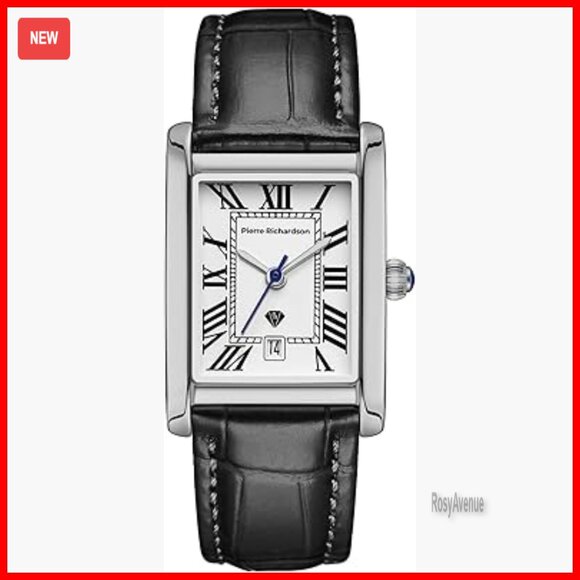 Men's Stainless Steel Quartz Watch with Leather Strap Sapphire Crystal Water